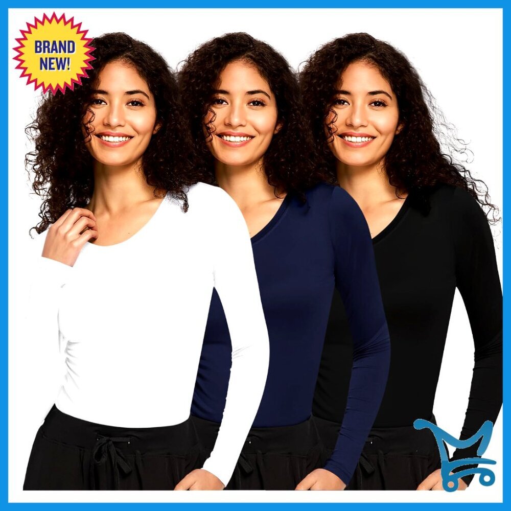 3 Pack Long Sleeve Underscrub Shirts Soft Stretch Fabric Workwear